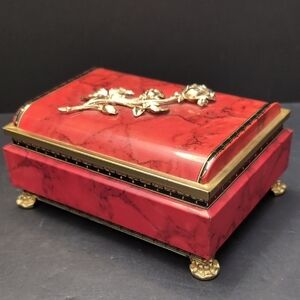 Harry Vincent,bluebird Confectionery Red Footed Tin With A Flower Stem Motif.